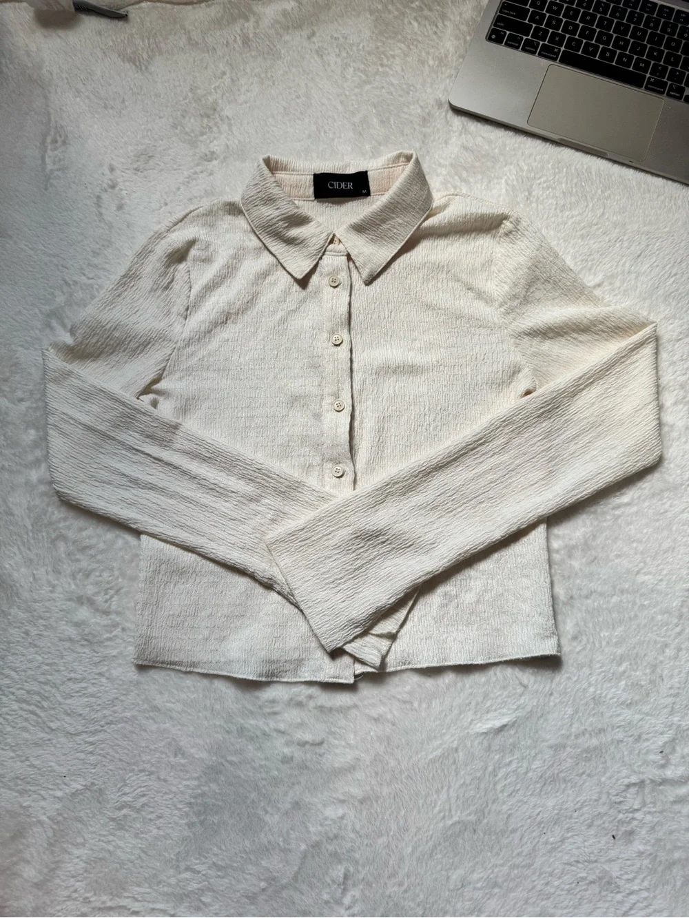 Cider Cream Textured Button-Down Long Sleeve Shirt